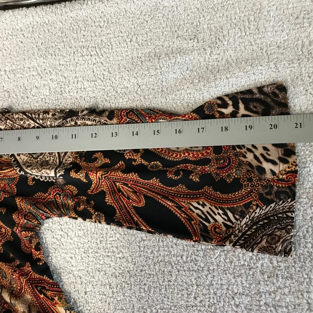 Chicos 0 Shift Dress Women S Multicolor Paisley Leopard Split Button Sleeve Boho